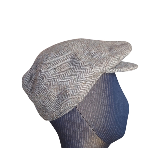 Christy's London Radnor Tweed 100% Wool Gray Brown White Newsboy Cabbie Cap Vint - Picture 3 of 15